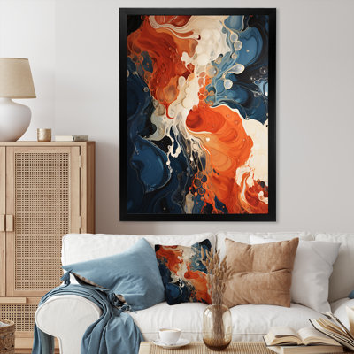 Encre liquide bleue et orange V - Art mural abstrait