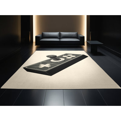 Tapis rétro rétro géométrique beige lavable à la machine Osnas
