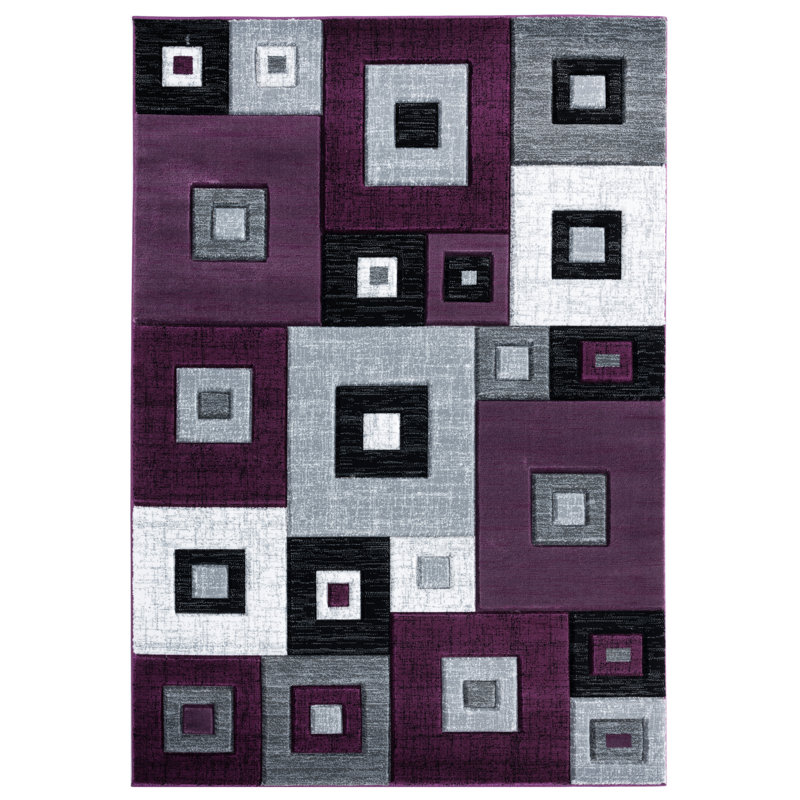 Tapis mauve à motif géométrique Zabala, Rectangle 1 pi 10 po x 2 pi 8 po
