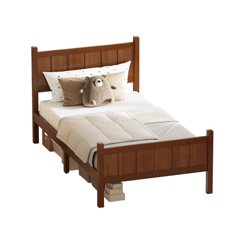 Flat Panel Bed with Headboard & Footboard, Twin, Dark Walnut