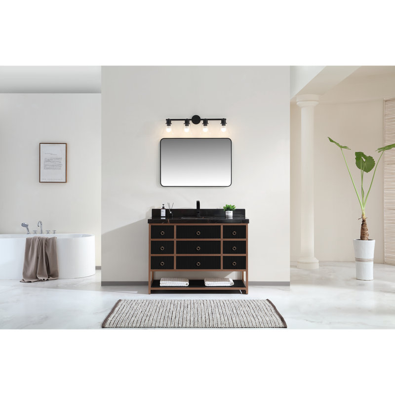 48" Freestanding Standard Bathroom Vanity with Top, Black