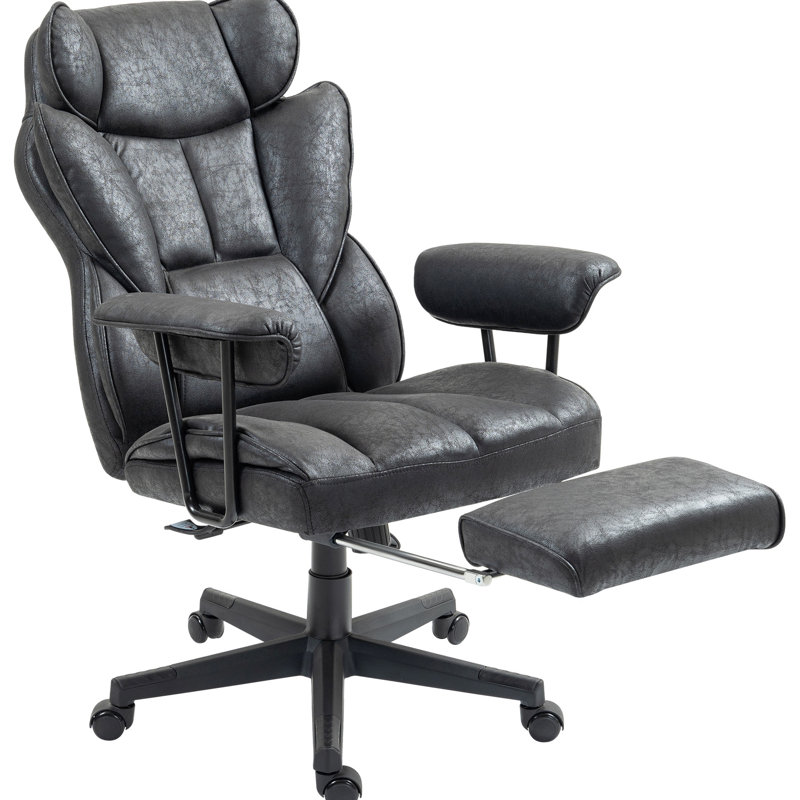 Fauteuil de bureau d'une capacité de poids de 400 lb avec vibrations, chaleur, soutien lombaire, repose-pieds, microfibre, noir, massage par vibrations et fonction de chaleur, siège spacieux pour plus de confort