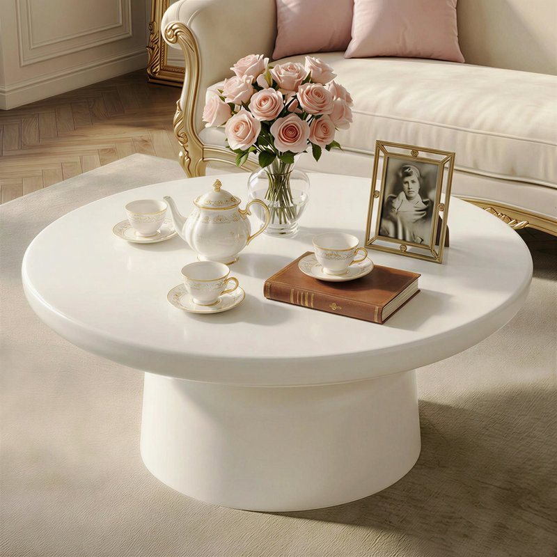 Modern Cream White Round Coffee Table for Living Room,Bedroom
