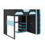 Lit mezzanine double en bois avec bureau, tablettes multiples, lumière USB et RVB-1871873658
