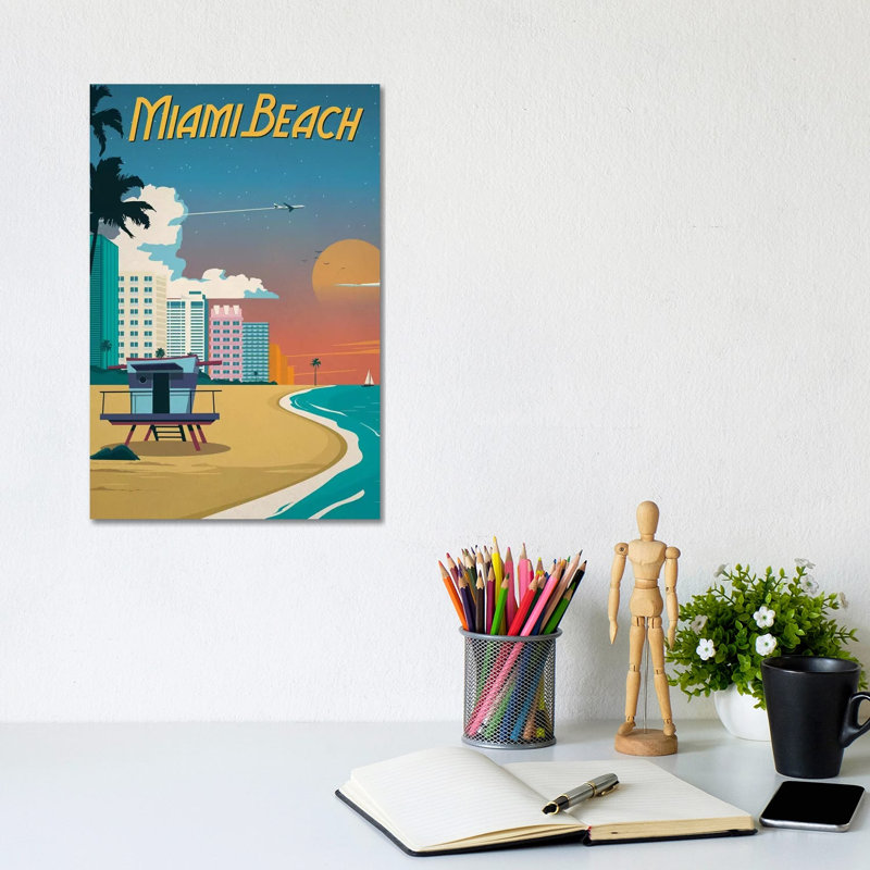 Miami Beach - Wrapped Canvas Painting, 20.32 cm H x 30.48 cm W