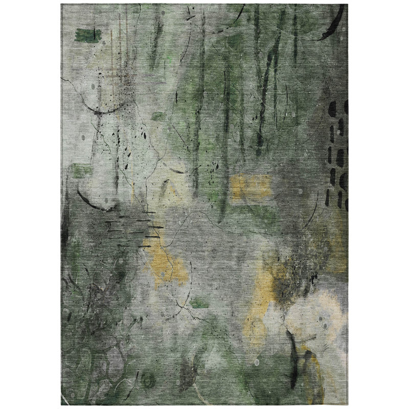 Machine Washable Indoor/Outdoor Xhevrie Pewter Rug, Rectangle 10' x 14'