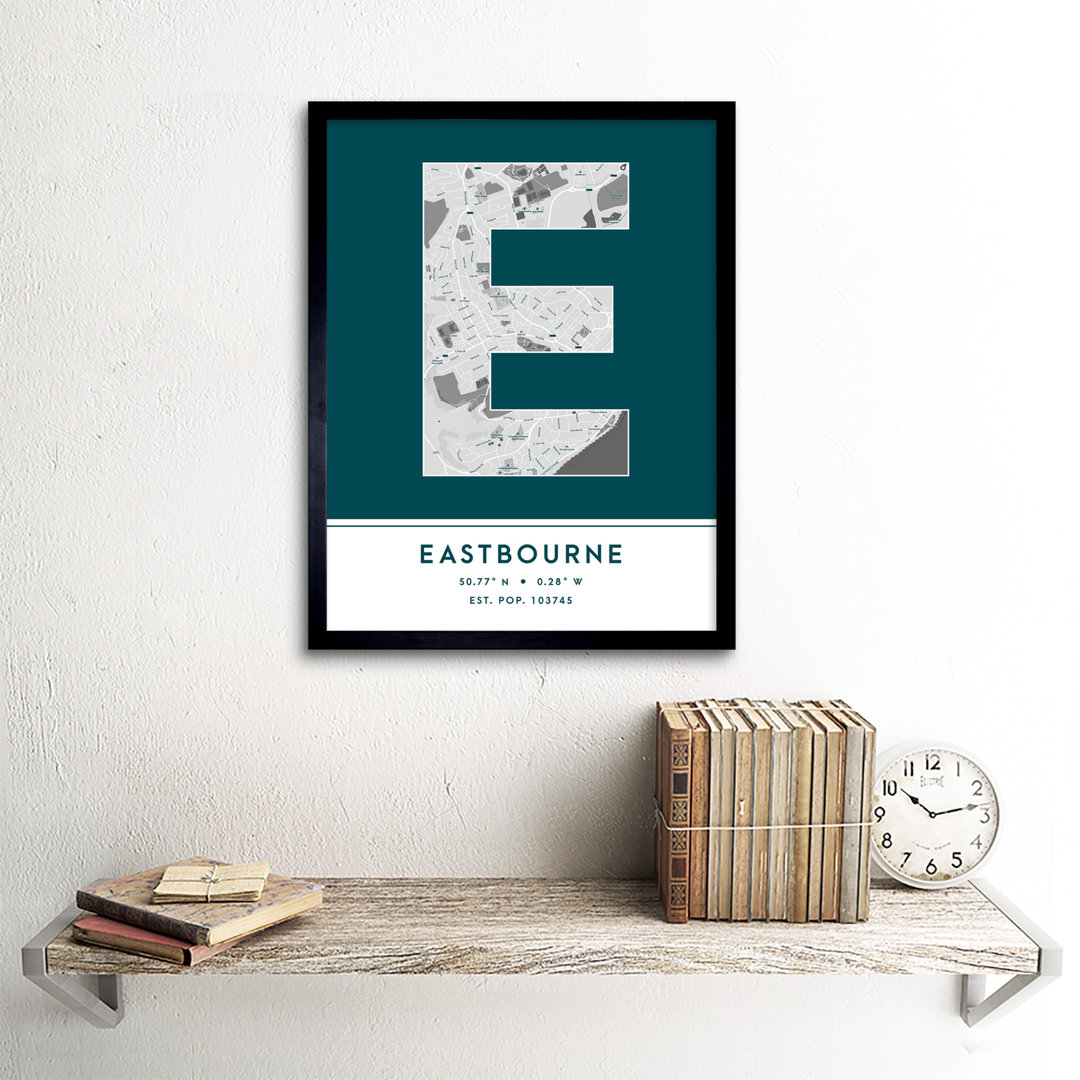 Eastbourne City Map Eastbourne Teal by Wee Blue Coo - Single Picture Frame Typography