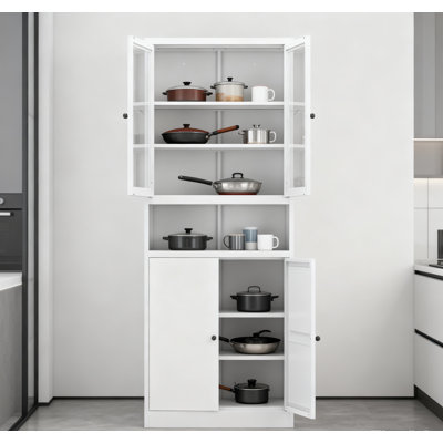 Metal Kitchen Pantry Cabinet - 72" Tall Storage With Adjustable Shelves (White), Heavy Duty Stainless Steel Frame, Freestanding Cabinet For Kitchen/Pantry/Bathroom