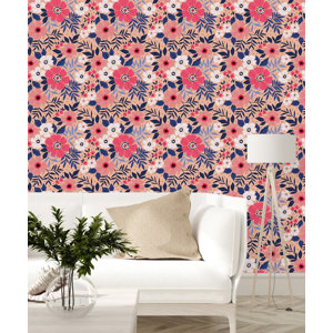 Red Barrel Studio® Dark Blue Leaves Wallpaper Peel & Stick Floral Panel ...