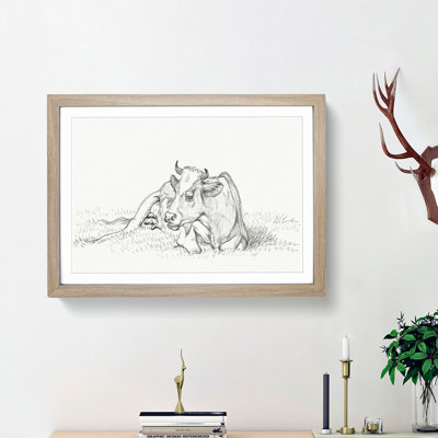 Sketch of a Resting Cow by Jean Bernard - Picture Frame Drawing Print