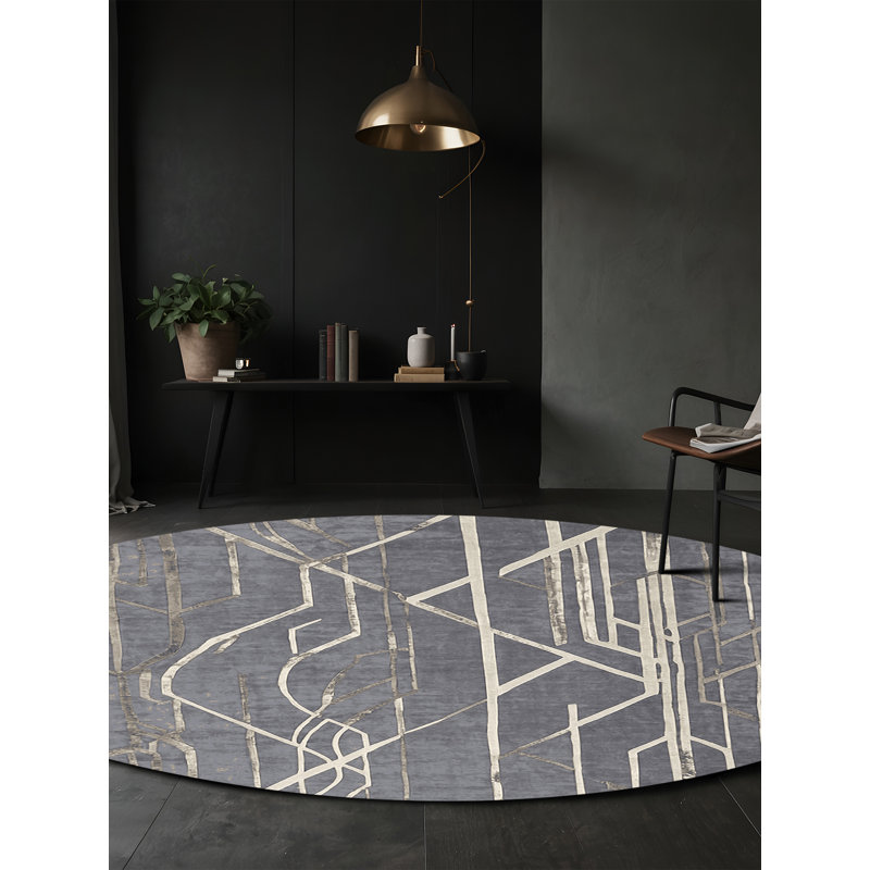 Tapis gris lavable à la machine, Rond 3 pi