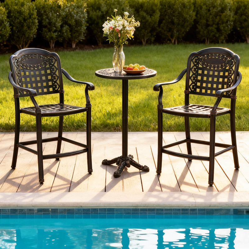 Ensemble de 2 tabourets de bar d'extérieur 25,5 po avec dossier ergonomique, accoudoirs et repose-pieds pour le jardin, 2