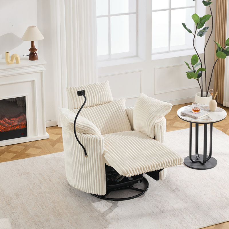 Manual Swivel Recliner Rocking Chair With Adjustable Backrest, Footrest and Headrest, 37'' Wide Glider Reclining Chair With Phone Holder For Primary Living Room or Bedroom