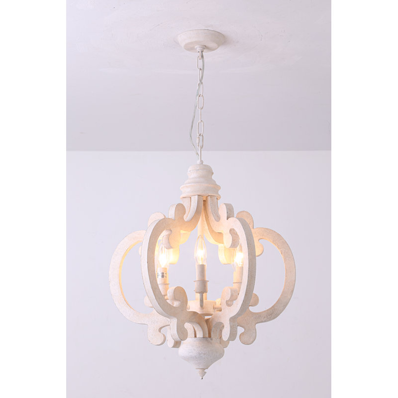 Ambrose 6 - Light 18" W Rustic Solid Wood Kitchen Island Chandelier, White