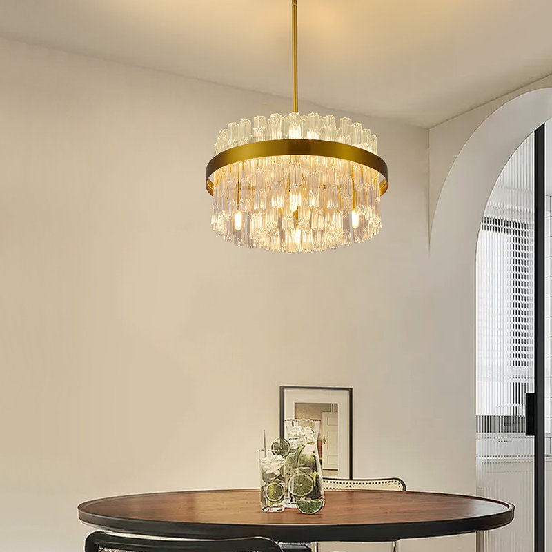 Lustres modernes 12 lumières rondes en cristal à intensité variable, 2 niveaux, 15.7", 8 lumières