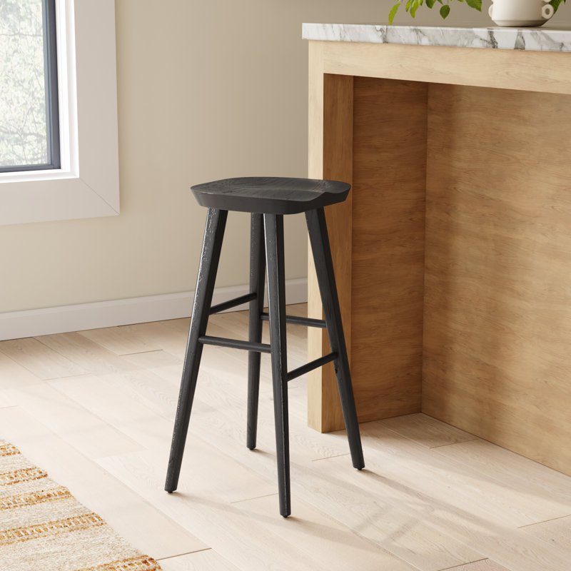 Anzie Wood Backless Saddle Stool, Bar Stool (29.3" Seat Height), Black