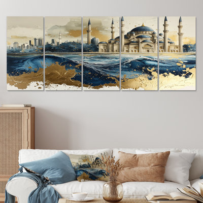 Blue Gold Istanbul Cityscape - Istanbul Canvas Wall Art Set