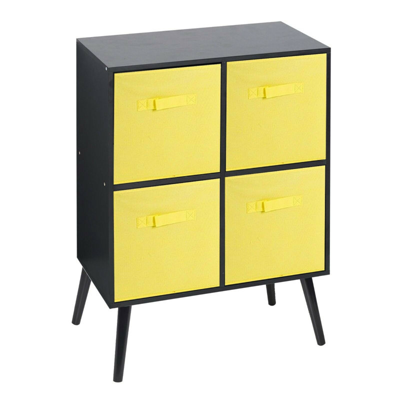 Lizzy 82cm H x 60cm W Wood Standard Bookcase, Black/Yellow/Pine