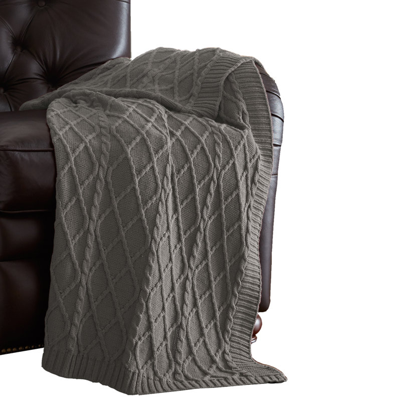 Modern Threads Creuse 100% Cotton Oversized Cable Diamond Knit Throw, Gray