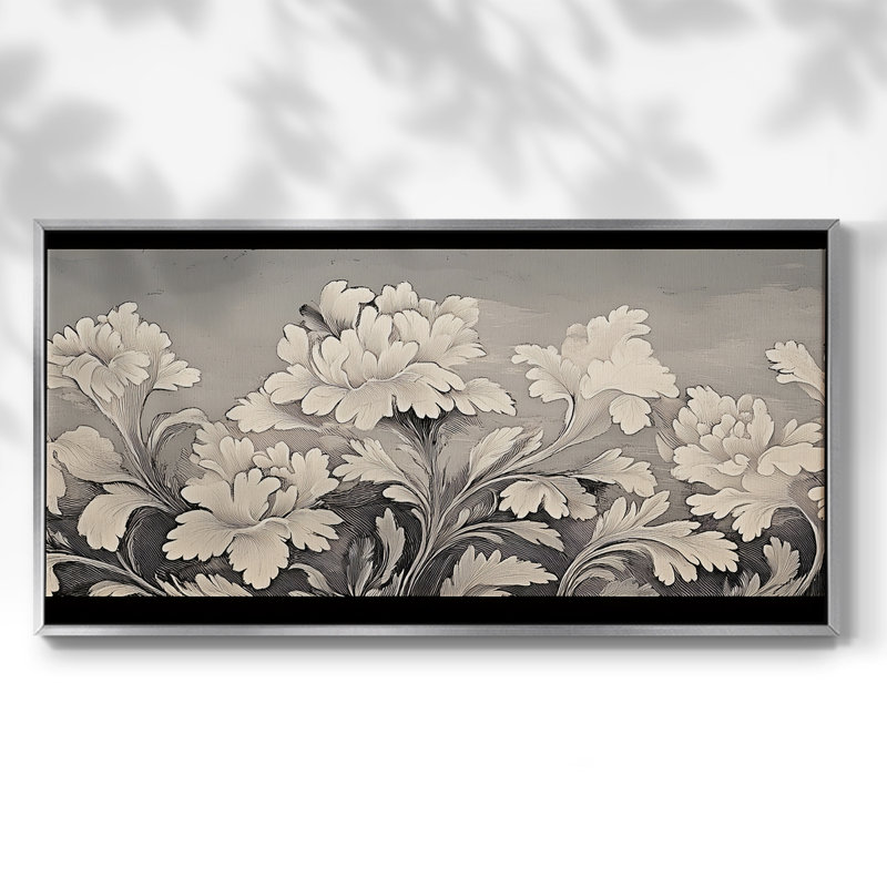 Botanical Series-CECVII- Toile tendue avec châssis tendue, prête à être accrochée, H 21 po x l 41 po, Argent argent