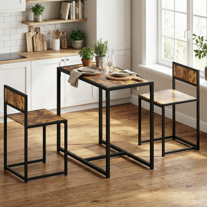 Helotes 2 - Person Dining Set, Rustic Brown, Rustic Brown