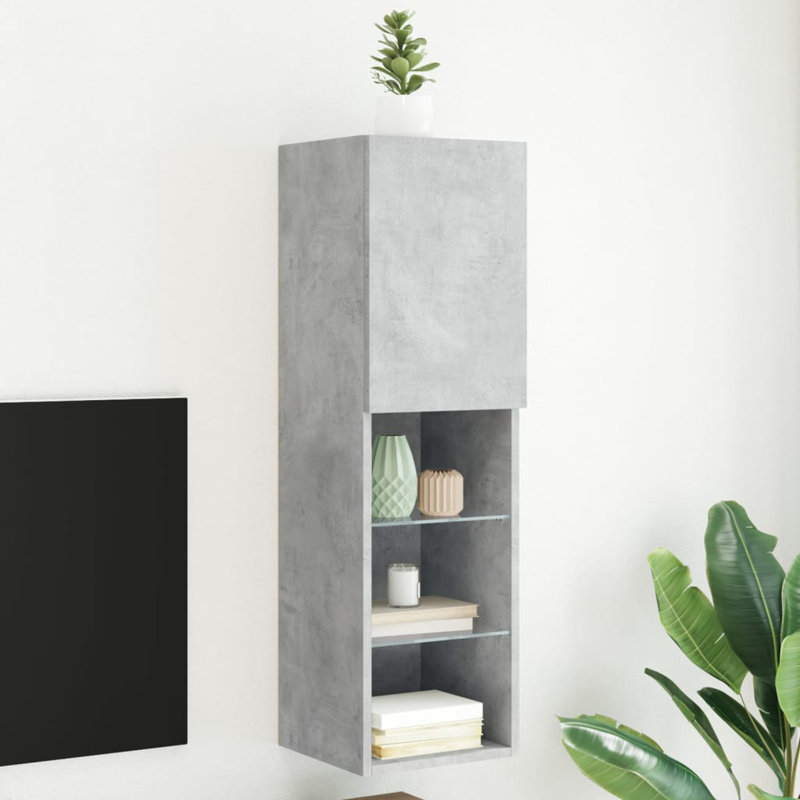 Bahar Unfinished TV Stand for TVs up to 24", Concrete Grey, 30.5 x 30 x 102 cm, 1