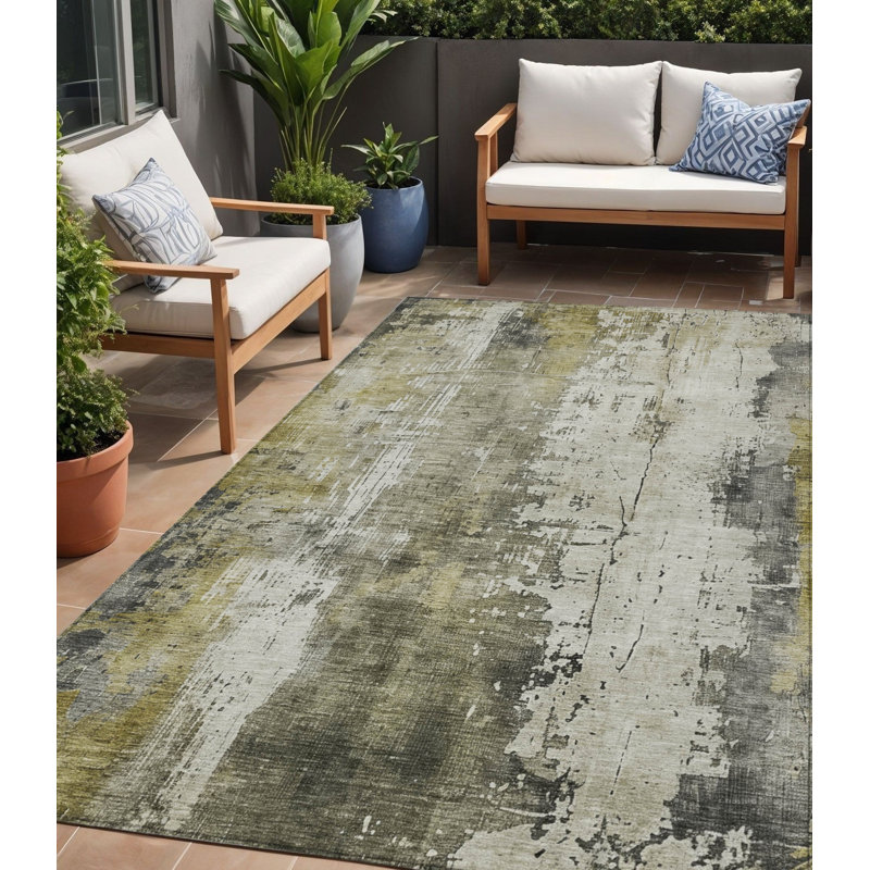 Tapis d'extérieur lavable abstrait 5 pi x 8 pi étain