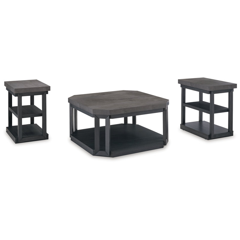 Modern Black and Gray Square Table Set with Shelves and Casters