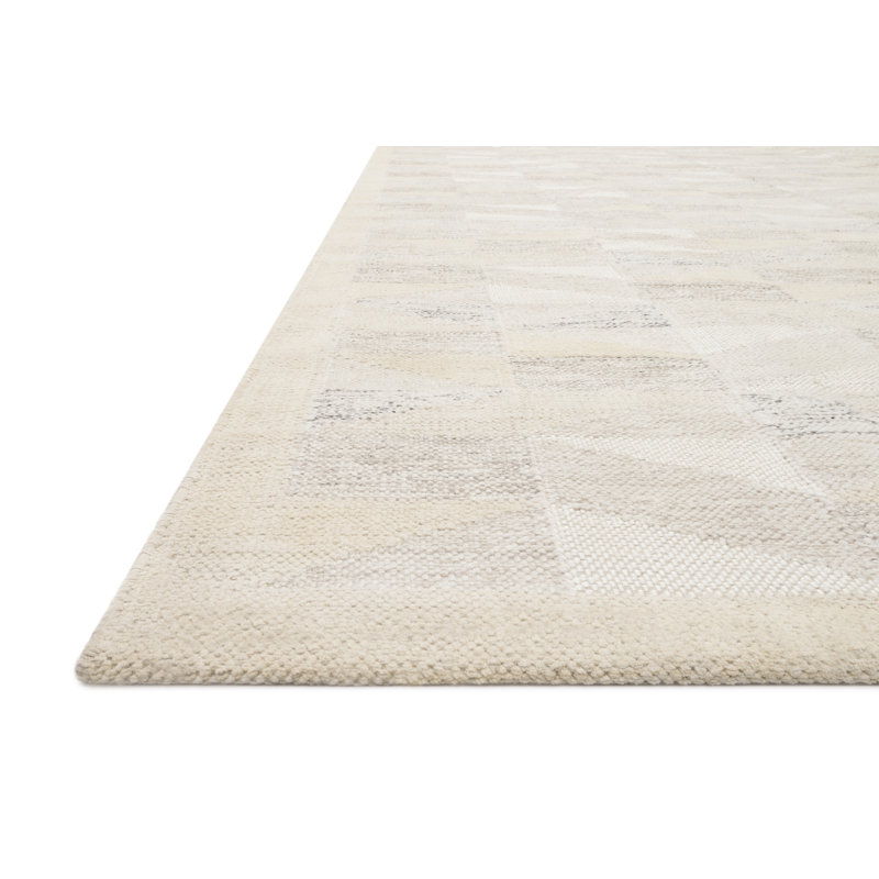 Tapis géométrique beige tissé à plat à la main, Rectangle 3 pi 6 po x 5 pi 6 po