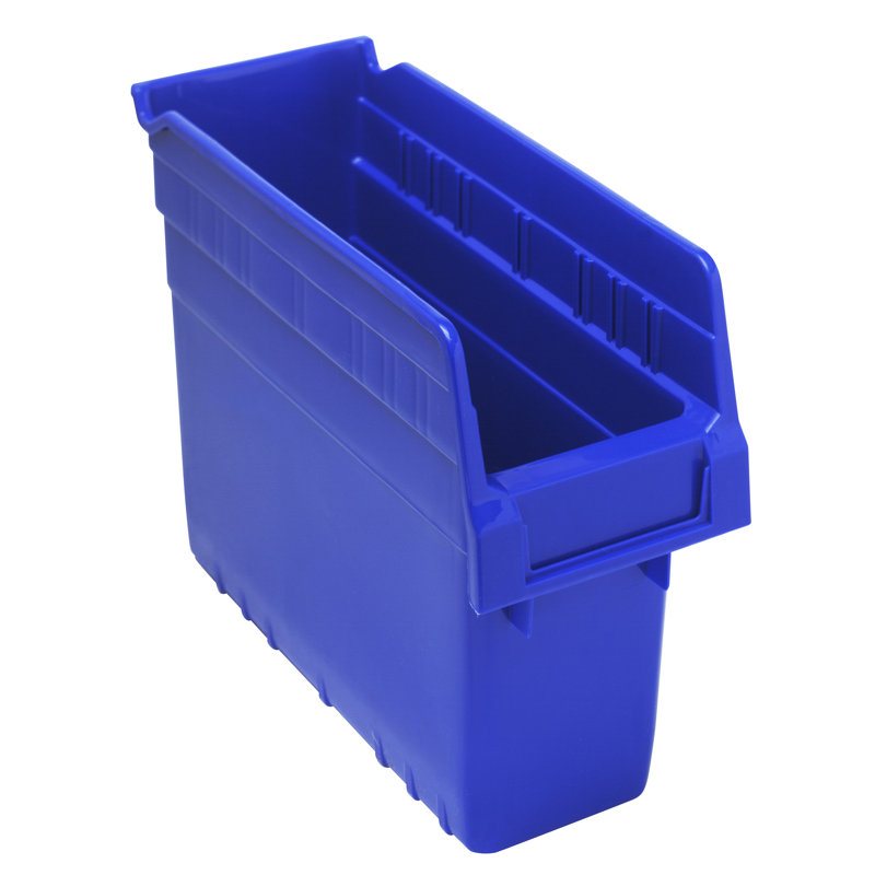 Bac économique à tablettes gigognes, l 6-5 / 8 po x L 11-5 / 8 po x H 4 po, (7) fentes de séparation, porte-étiquette arrière, porte-étiquette moulé, polypropylène, boîte de 30