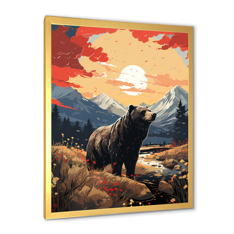 Grizzly Bear In The Valley - Bear Wall Art, Gold Single Picture Framed, 20" H x 12" W x 1" D