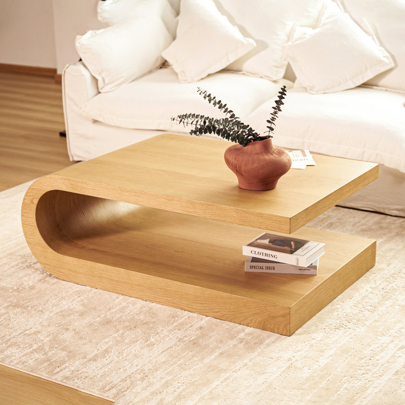 Table basse Arcus de 48 po en chêne naturel avec piètement incurvé en forme de C, table de salon moderne