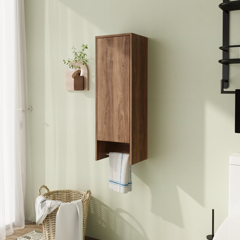 Armoire murale 12 po Godalming avec porte à fermeture en douceur et barre à serviettes, Brun ébène