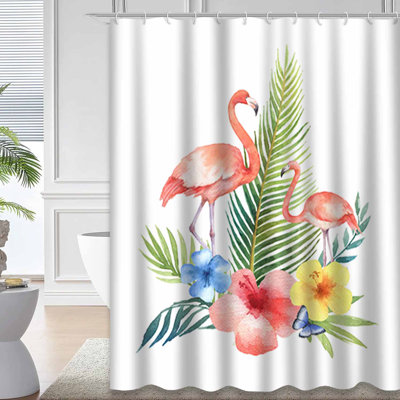 Aquarelle, feuilles tropicales, fleurs, flamant rose, invitations blanches avec 12 crochets