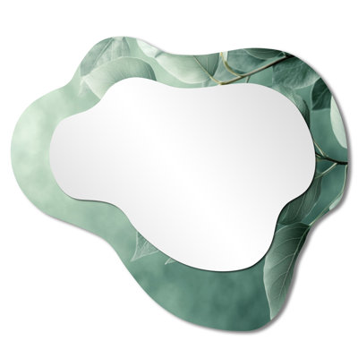 Monochrome Jade Leaves Lush Layers I - Leaves Asymmetrical Wall Mirror, Traditional Vanity Mirror, Printed on Metal