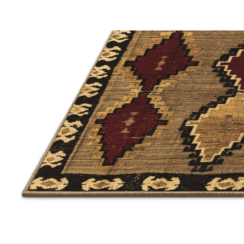 Tapis en laine / polyester tissé à la machine Bennye en rouge / noir / beige, Rectangle 8 pi x 12 pi