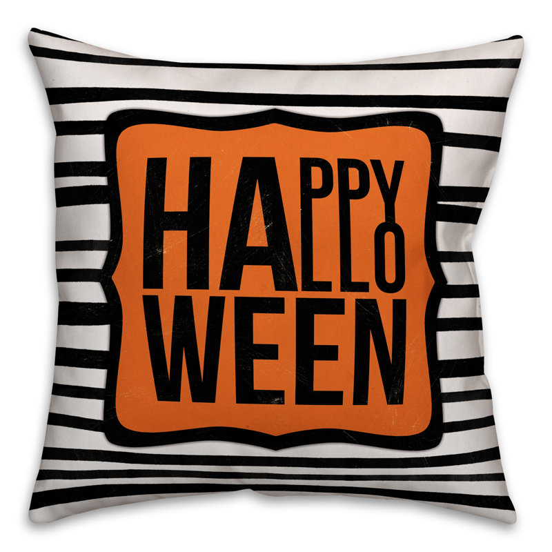 Happy Halloween Stripes Striped Outdoor Reversible Throw Pillow, Indoor