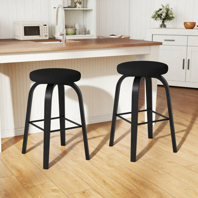 Swivel Upholstered Seat Solid Wood Counter Stool With Metal Footrest,Backless Counter Height Bar Stool (Set Of 2)