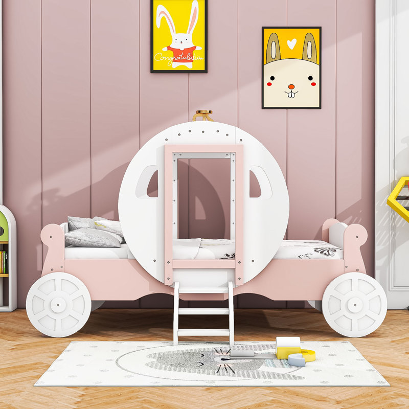 Lit voiture simple avec lattes Alania, Rose blanc