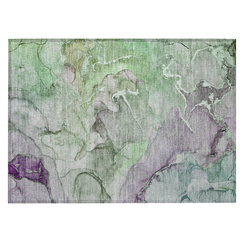 Tapis d'extérieur lavable abstrait vert et mauve 2 pi x 3 pi