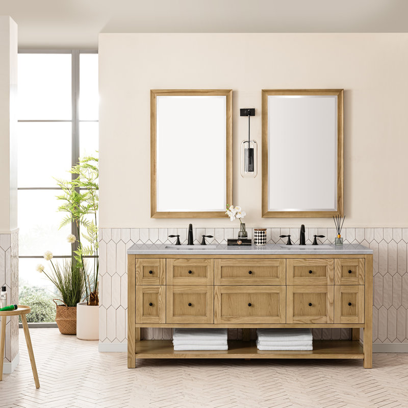 Breckenridge 72'' W Double Vanity, Light Natural Oak, Carrara White, 8" Widespread