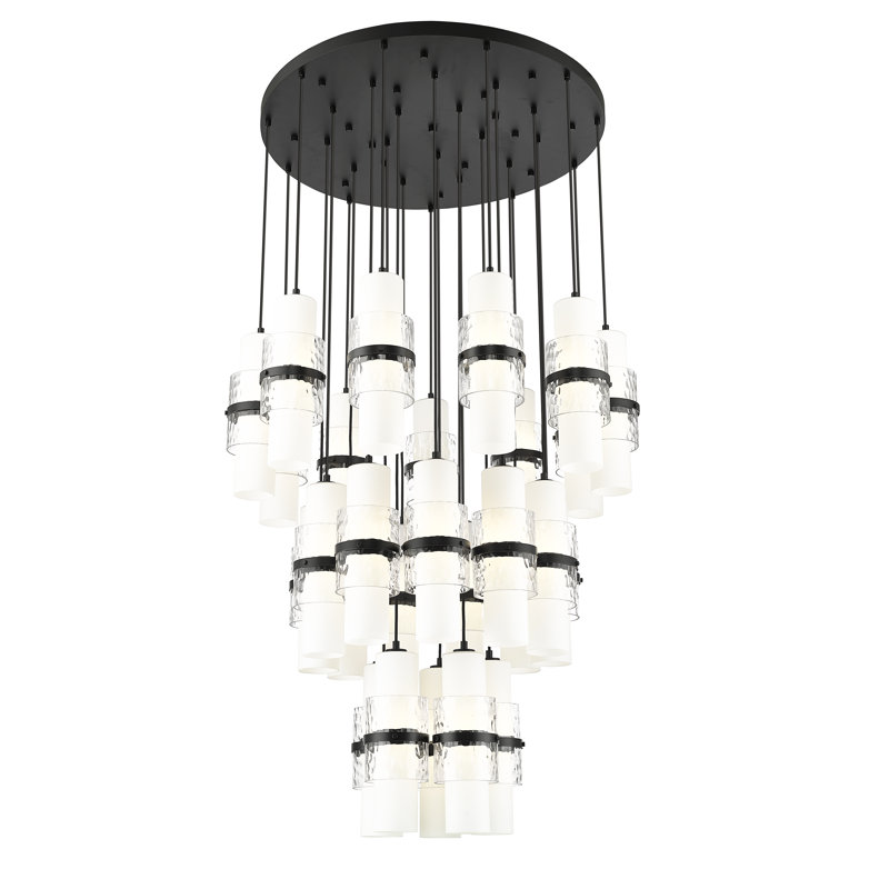 Lustre à niveaux multiples 27 lumières Bryelle, Noir mat