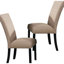 Ensemble de salle à manger contemporain de 7 pièces avec table en marbre et 6 chaises rembourrées en tissu beige 7 pièces, base transitionnelle en bois foncé