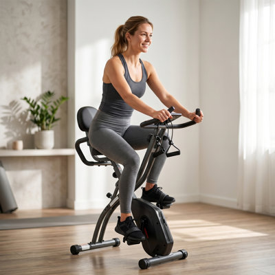 4-In-1 Folding Exercise Bike with Bluetooth App, Wheels, Black