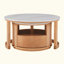 Table basse ronde gigogne avec plateau en marbre blanc, rangement à 2 niveaux et 1 tiroir