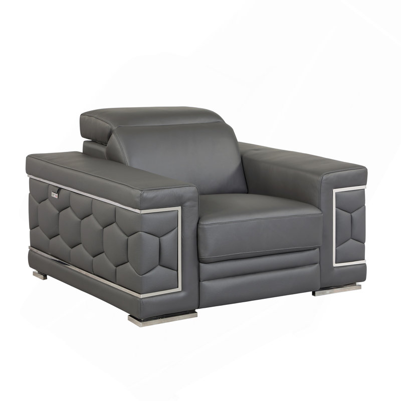 Chaise en cuir fleur, Gris