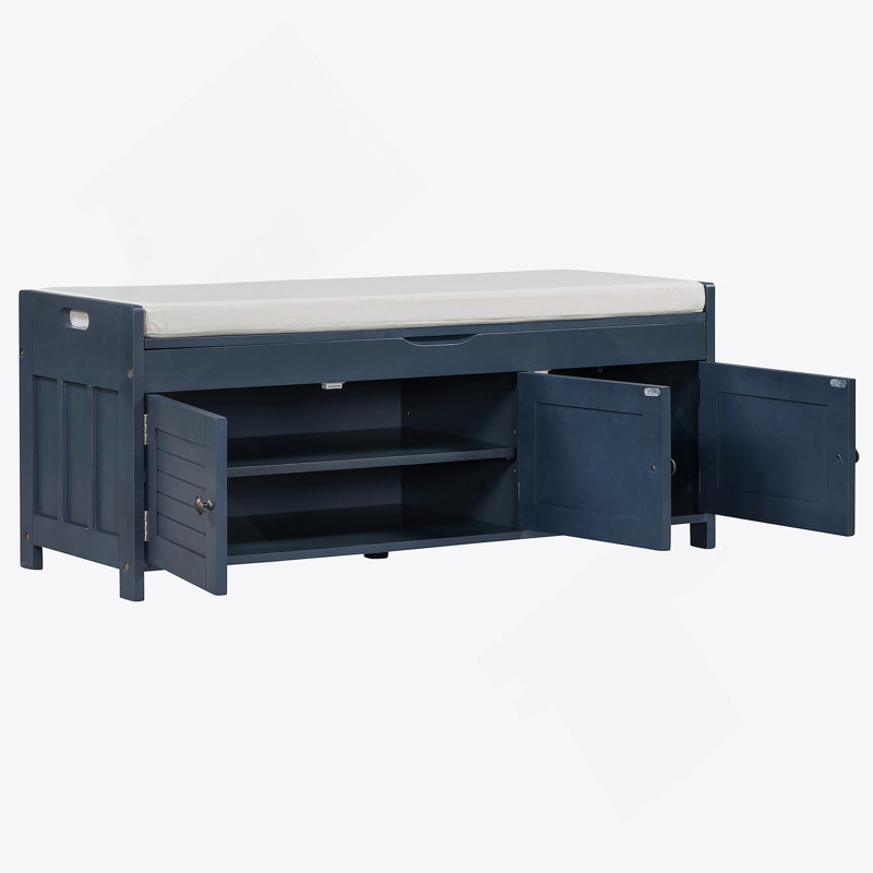 Banc de rangement avec 3 portes à volets (marine antique), Bleu marine antique