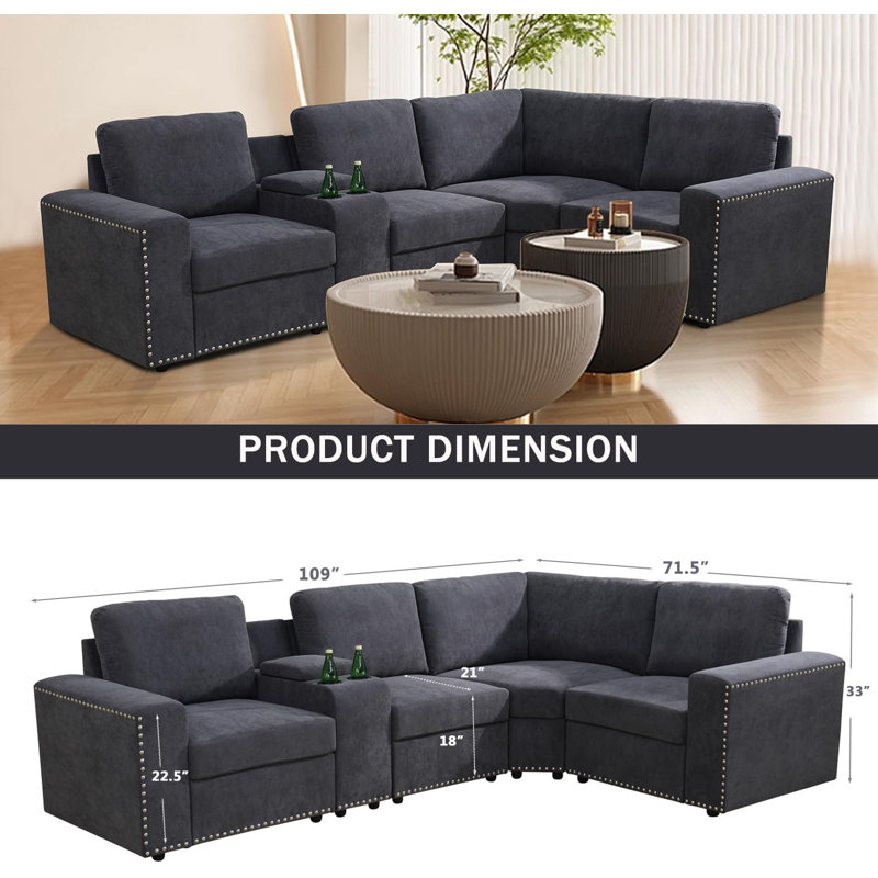 Canapé modulaire de coin configurable en flanelle 108 pièces 108 po, Gris
