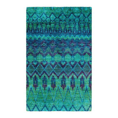 Tapis vert / bleu 4 pi x 6 pi 1 po Overyed One-of-a-Kind