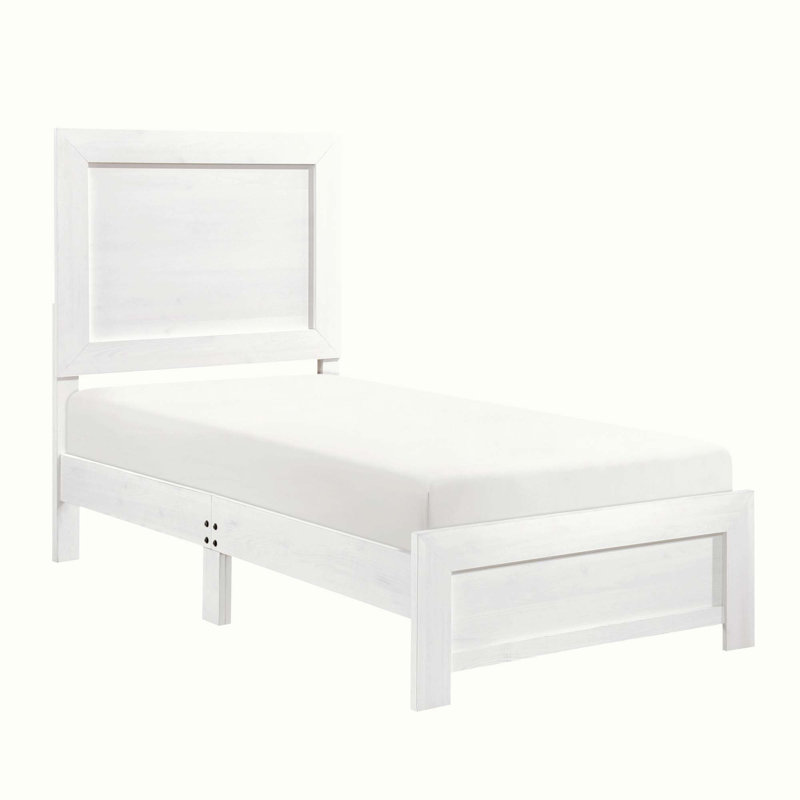 Rustic Panel Bed Wooden Bedroom Furniture 1Pc, Bed In A Box, Twin, White